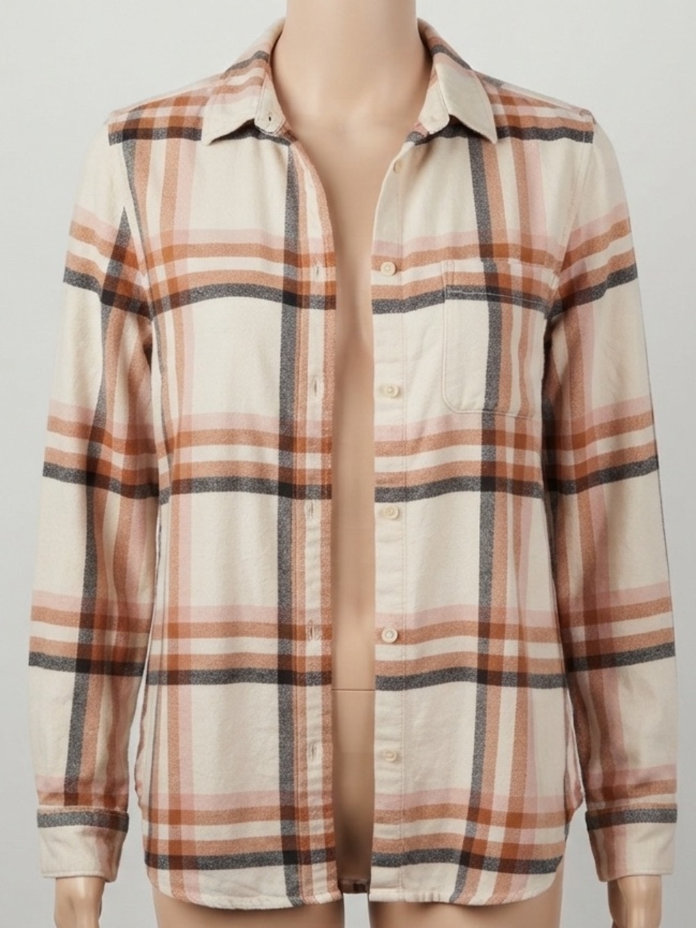 SONOMA Goods For Life Cream & Rust Plaid Button-Up Shirt Women’s XL